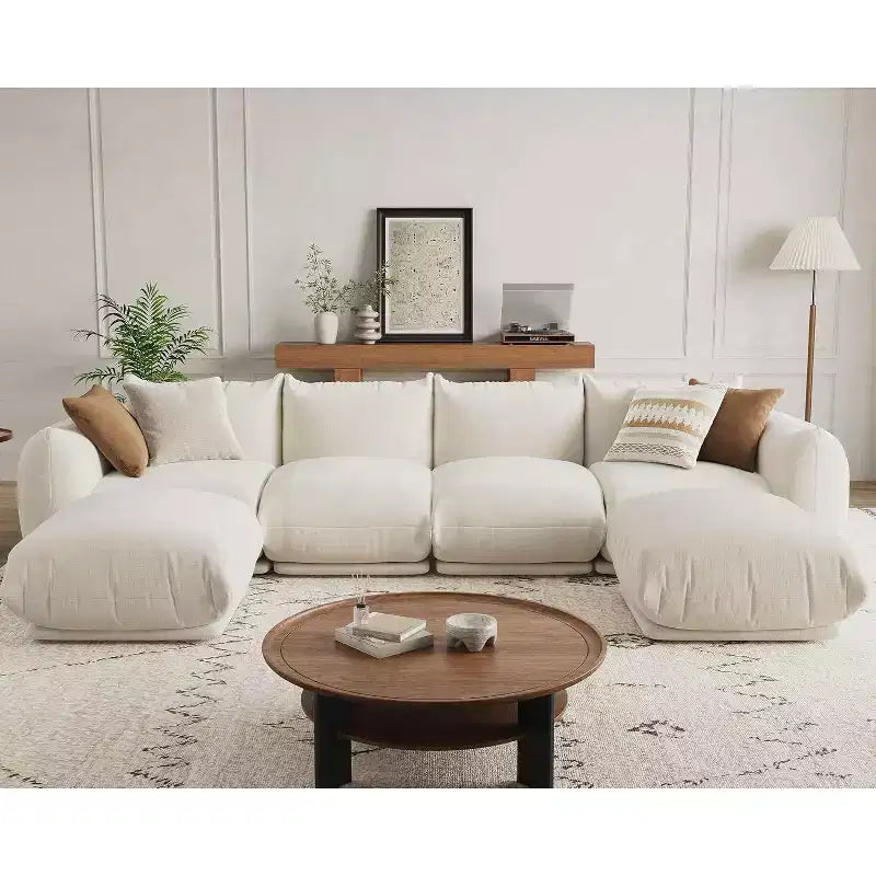 Oversized Cloud Couch Sectional: U-Shape Modular Sofa in Chenille, Deep Boneless Seat Design