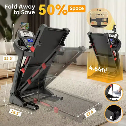 Treadmill with Auto Incline for Home, Folding Treadmill with 20% Incline, 5.0HP Brushless Motor, 0.6-12mph, Shock Absorption
