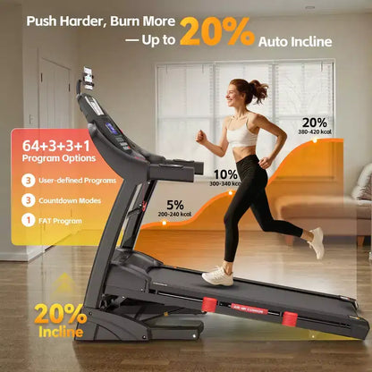 20% Incline Treadmill for Home, 400lbs Capacity Folding Treadmill, 5.0 HP Running Machine, 18 Wide Belt