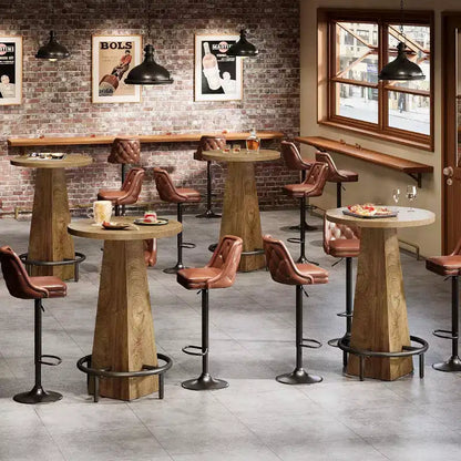 Lantine Bar Table, 37.4 High Round Pub Table for Small Bars, Dining Room, Kitchen, Wood Color (Only Table)