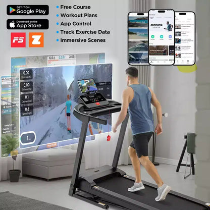3.5 HP Portable Treadmill - Compact, Bluetooth, App Control & 71 Programs, 3 Level Incline for Jogging & Running at Home/Office