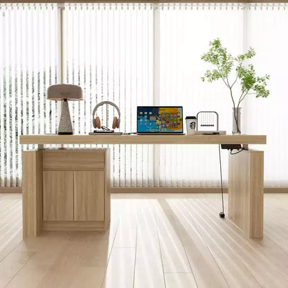 Famapy Bureau d'ordinateur réglable en hauteur avec armoire de rangement et tiroir intégrés