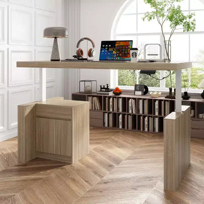 Famapy Bureau d'ordinateur réglable en hauteur avec armoire de rangement et tiroir intégrés
