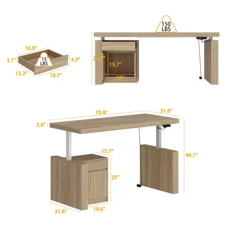 Famapy Bureau d'ordinateur réglable en hauteur avec armoire de rangement et tiroir intégrés