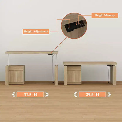 Famapy Bureau d'ordinateur réglable en hauteur avec armoire de rangement et tiroir intégrés