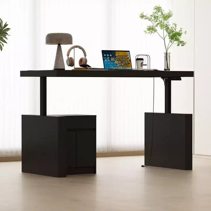 Famapy Bureau d'ordinateur réglable en hauteur avec armoire de rangement et tiroir intégrés