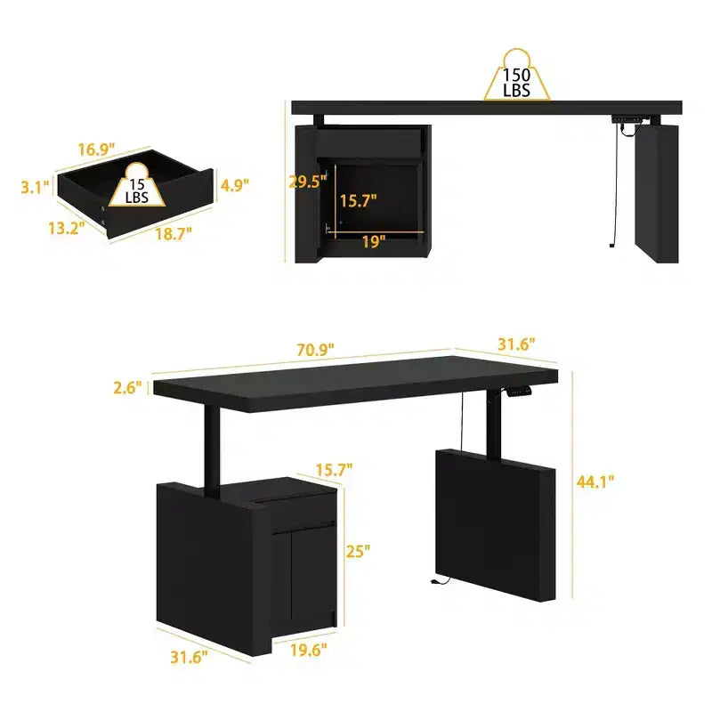 Famapy Bureau d'ordinateur réglable en hauteur avec armoire de rangement et tiroir intégrés