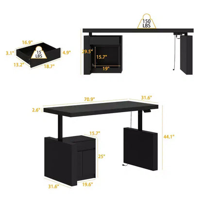 Famapy Bureau d'ordinateur réglable en hauteur avec armoire de rangement et tiroir intégrés