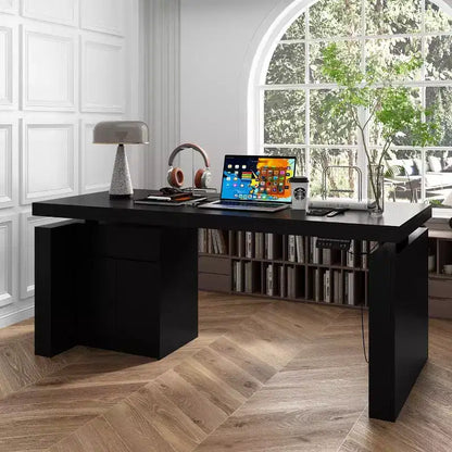 Famapy Bureau d'ordinateur réglable en hauteur avec armoire de rangement et tiroir intégrés