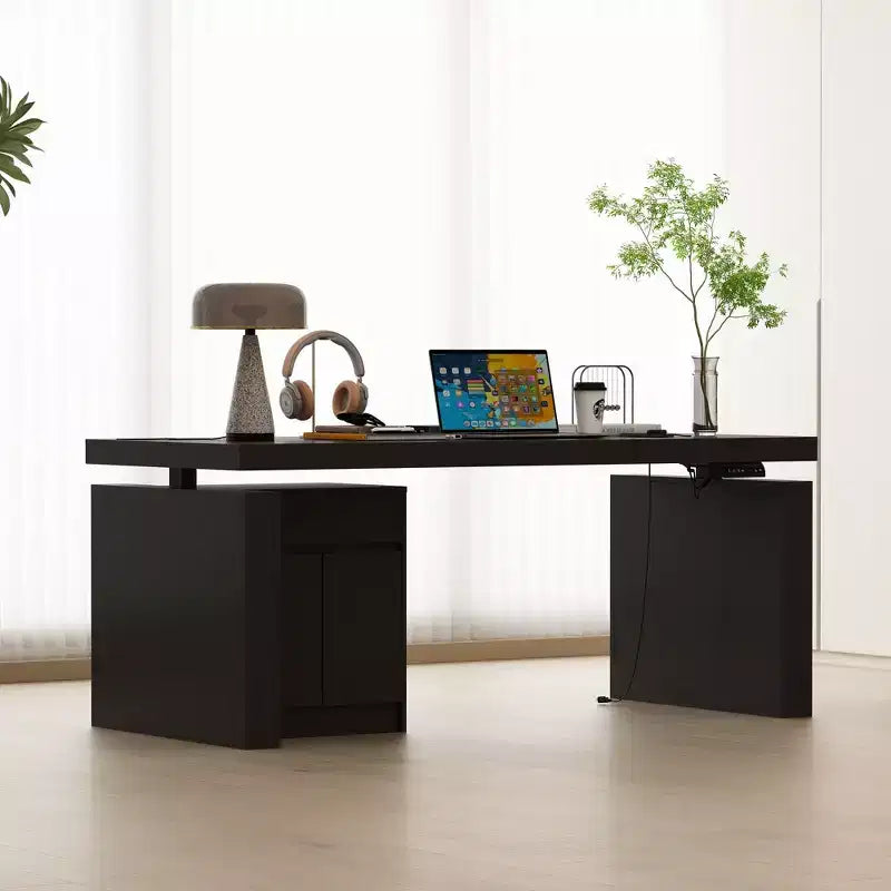 Famapy Bureau d'ordinateur réglable en hauteur avec armoire de rangement et tiroir intégrés