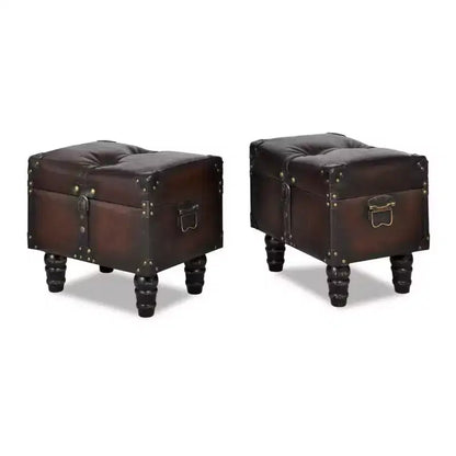 vidaXL Storage Benches 3 pcs Dark Brown Solid Wood Pine&Faux Leather