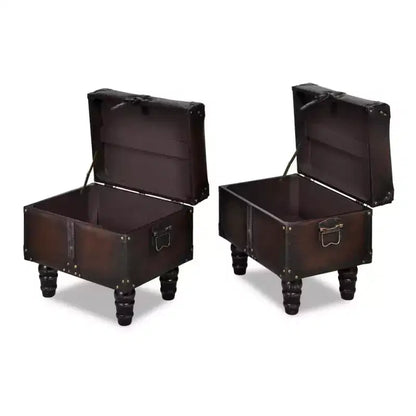 vidaXL Storage Benches 3 pcs Dark Brown Solid Wood Pine&Faux Leather