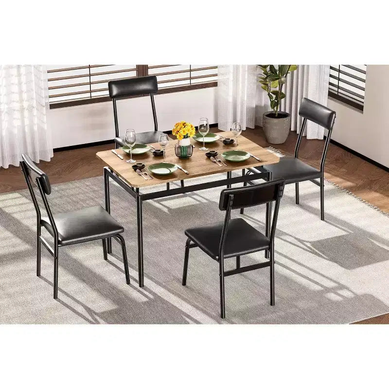 Acekool 5-Piece Dining Table Set, Brown Woodgrain Table , Space Saving, for Kitchen
