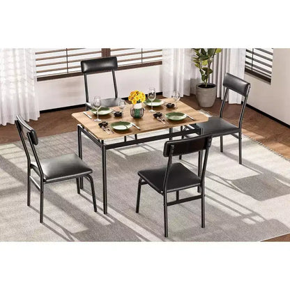 Acekool 5-Piece Dining Table Set, Brown Woodgrain Table , Space Saving, for Kitchen