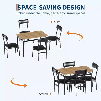 Acekool 5-Piece Dining Table Set, Brown Woodgrain Table , Space Saving, for Kitchen