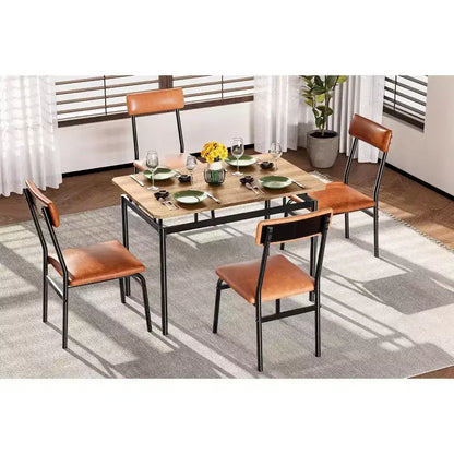 Acekool 5-Piece Dining Table Set, Brown Woodgrain Table , Space Saving, for Kitchen