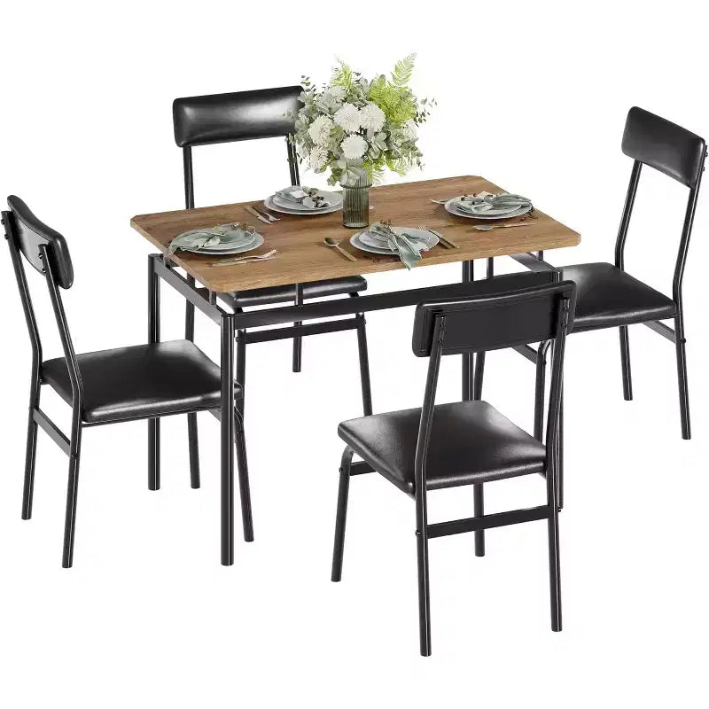 Acekool 5-Piece Dining Table Set, Brown Woodgrain Table , Space Saving, for Kitchen