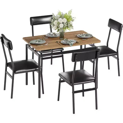 Acekool 5-Piece Dining Table Set, Brown Woodgrain Table , Space Saving, for Kitchen