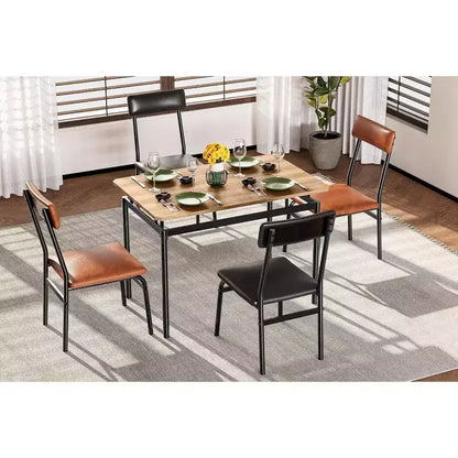 Acekool 5-Piece Dining Table Set, Brown Woodgrain Table , Space Saving, for Kitchen