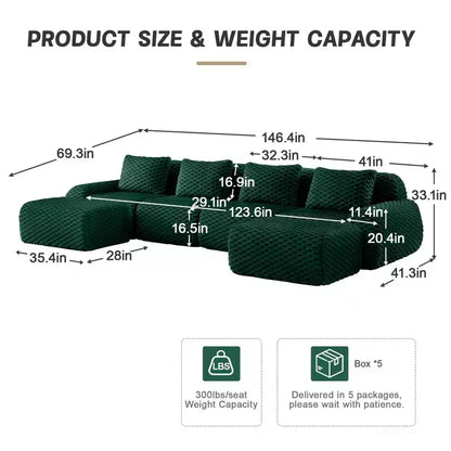 146 Modern U-Shaped Modular Sectional Sofa for Living Room,Flannelette Fabric,Oversized 4-Seater Couch,boneless sofa