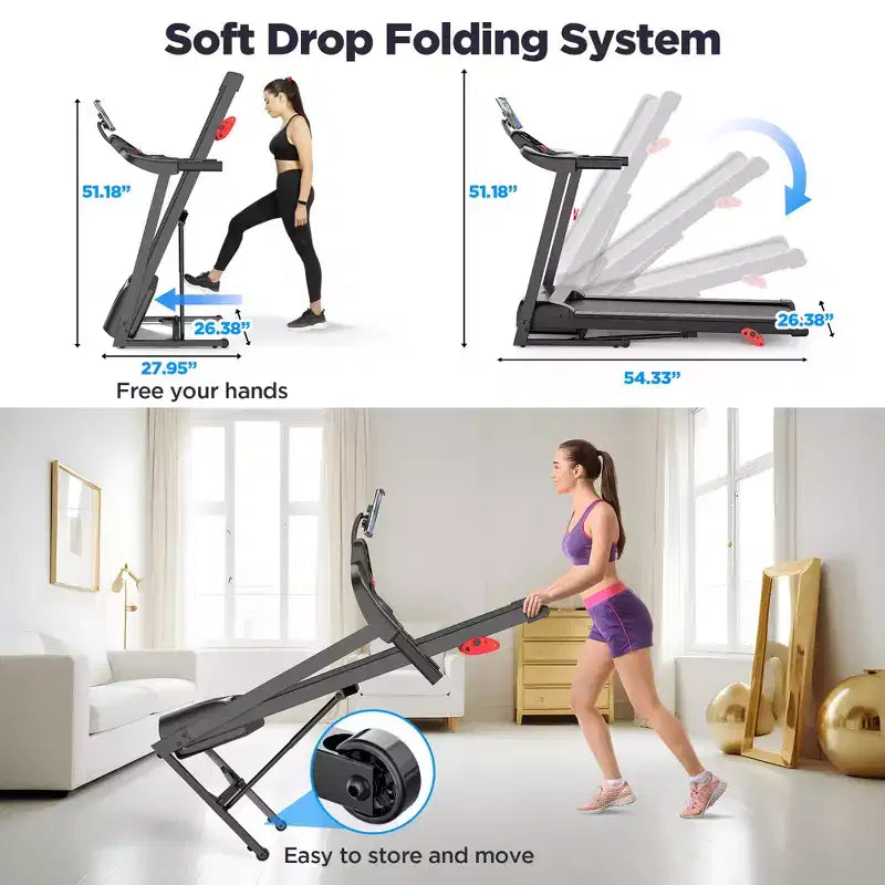 Foldable Home Treadmill with 9% 3-Level Manual Incline,300 lbs Capacity and HIFi Bluetooth Speaker for Home with Walking Running