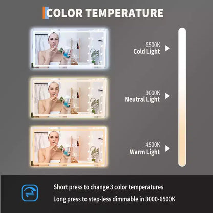 No Frame Led Bathroom Mirror with Front and Backlit, Stepless Dimmabl, Anti-Fog, Shatter-Proof for Wall (Horizontal/Vertical)