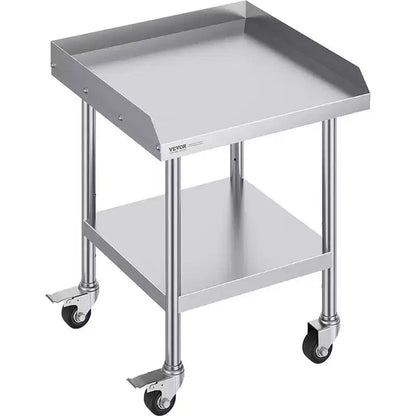 Stainless Steel Workbench Commercial Food Prep Table with 4 Wheels, 3-sided Splash Guard, Heavy-duty Metal Work Table for Restaurant, Home, and Hotel
