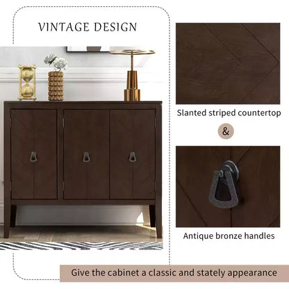 Vintage Accent Storage Cabinet with Adjustable Shelf, Solid Wood Sideboard Console Table Sofa Table Grey