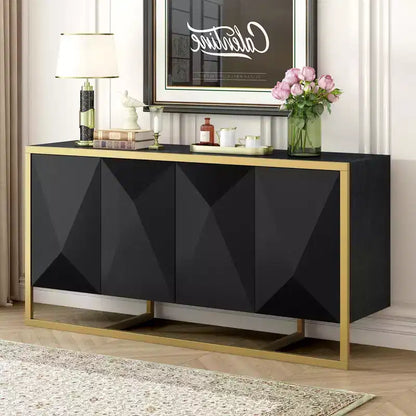 Meuble buffet en bois, buffet de cuisine pour café, meuble de rangement avec 4 portes et pieds métalliques uniques