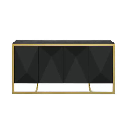 Meuble buffet en bois, buffet de cuisine pour café, meuble de rangement avec 4 portes et pieds métalliques uniques