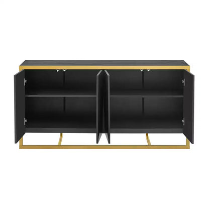 Meuble buffet en bois, buffet de cuisine pour café, meuble de rangement avec 4 portes et pieds métalliques uniques
