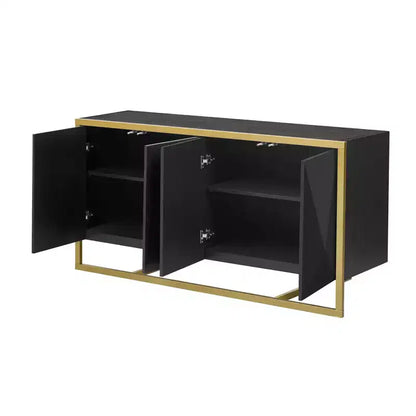 Meuble buffet en bois, buffet de cuisine pour café, meuble de rangement avec 4 portes et pieds métalliques uniques