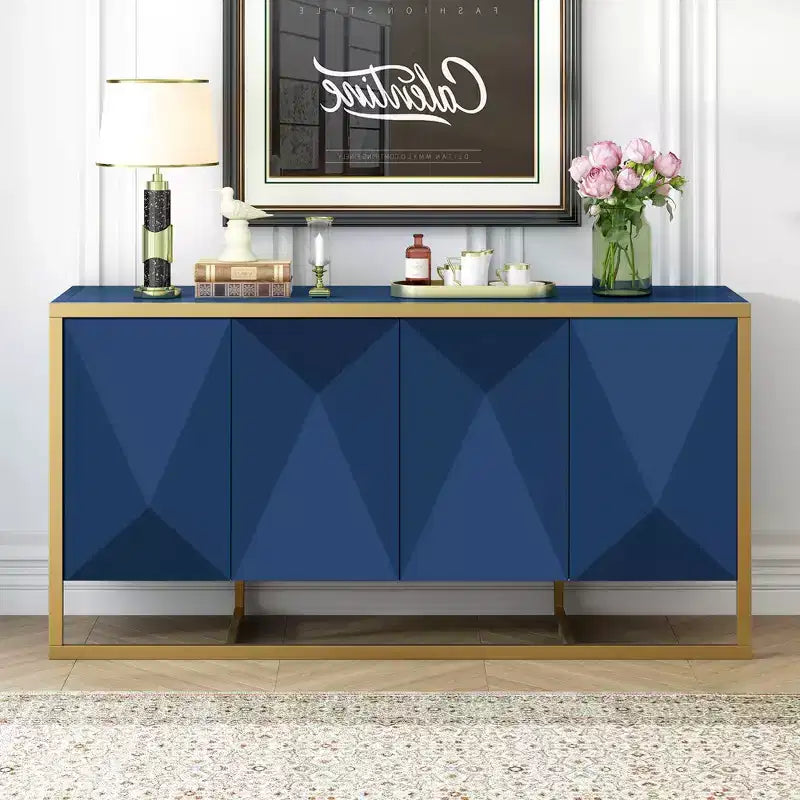 Meuble buffet en bois, buffet de cuisine pour café, meuble de rangement avec 4 portes et pieds métalliques uniques