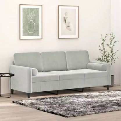vidaXL Canapé 3 places avec coussins décoratifs Gris clair 70,9 velours
