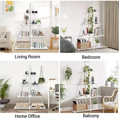 4 Shelf Bookshelf, Sailboat A-Shape Structure, Ladder Display Shelf, Classical Modern Bookshelf Book, For CDs/Books/Films