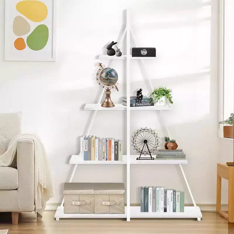 4 Shelf Bookshelf, Sailboat A-Shape Structure, Ladder Display Shelf, Classical Modern Bookshelf Book, For CDs/Books/Films