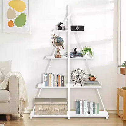 4 Shelf Bookshelf, Sailboat A-Shape Structure, Ladder Display Shelf, Classical Modern Bookshelf Book, For CDs/Books/Films