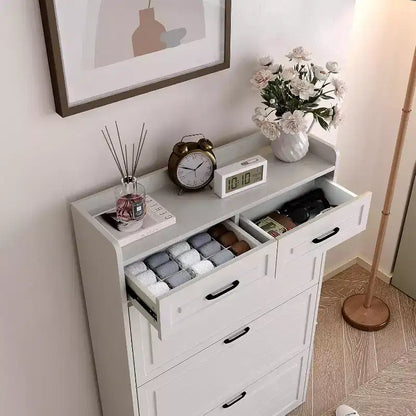Meuble à chaussures avec 3 tiroirs basculants et 2 tiroirs, meuble à chaussures en bois caché pour entrée, meuble de rangement à chaussures sur pied, étagère à chaussures étroite
