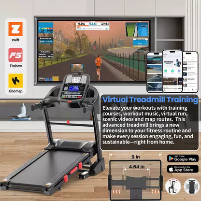 5HP Folding Treadmill w/ 20% Auto Incline for Home w/ 400LB Capacity, Walking Jogging Treadmill w/ Smart APP Control, 71 Programs, 12MPH Treadmill