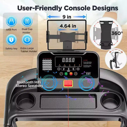 Treadmill with Incline, 3HP Foldable Compact Walking Treadmills for Home Small Office with Wide Belt, App, Heart Rate