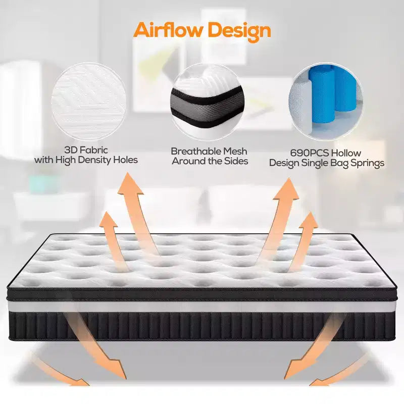 14 King Size Mattress in a Box, Memory Foam and Pocket Innerspring Mattress for Motion Isolation, Medium Firm, Pressure Relief