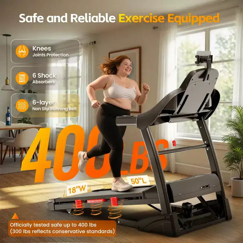 Folding Treadmill with 400lbs Capacity, Treadmill for Home with 20% Incline, Portable Treadmill with APP Control, 64+3+3+1Programs,Space-Saving Design
