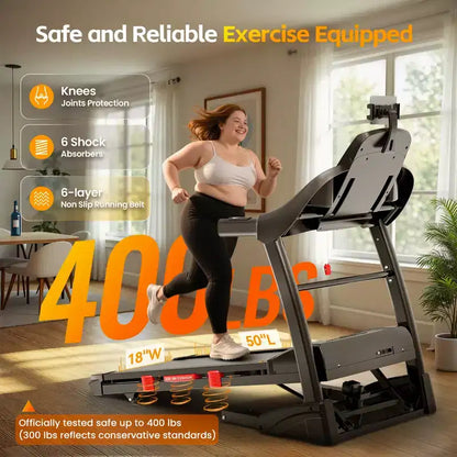 Folding Treadmill with 400lbs Capacity, Treadmill for Home with 20% Incline, Portable Treadmill with APP Control, 64+3+3+1Programs,Space-Saving Design