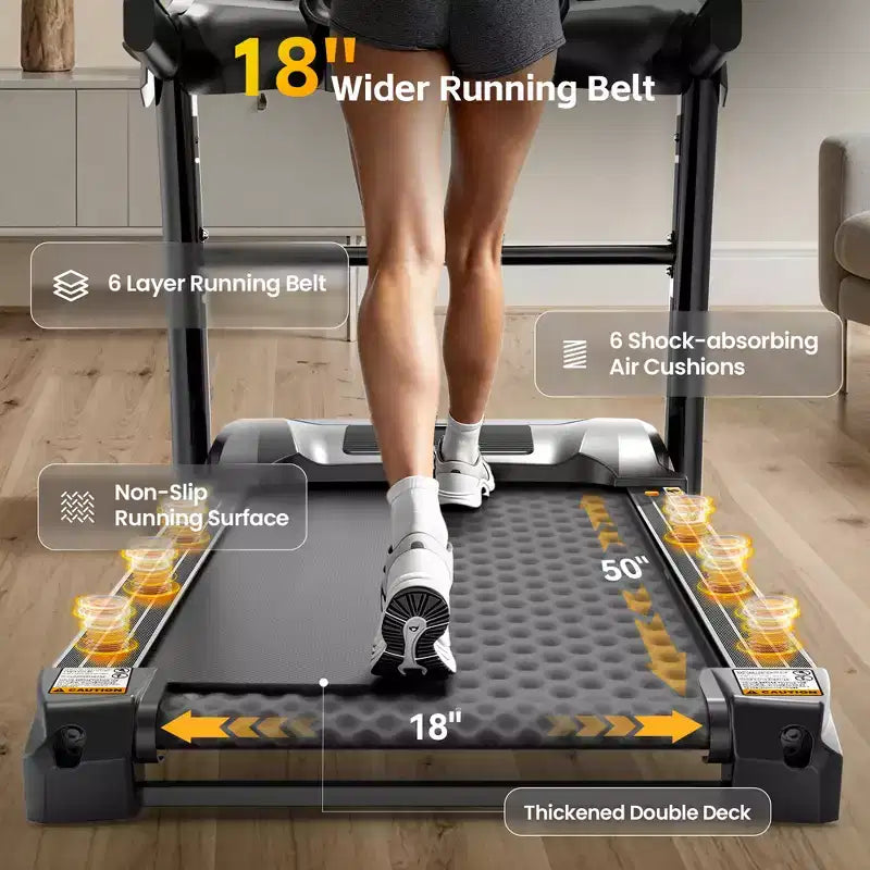 Folding Treadmill with 400lbs Capacity, Treadmill for Home with 20% Incline, Portable Treadmill with APP Control, 64+3+3+1Programs,Space-Saving Design