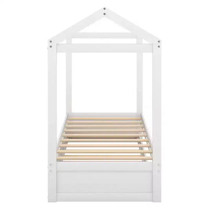 Luxystar Twin Size Wood House Bed with Trundle, White