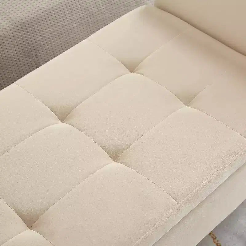Banc de rangement capitonné de 130,8 cm avec siège touffeté et charnière de sécurité, banc à chaussures de luxe pour entrée, chambre ou bout de lit, beige.