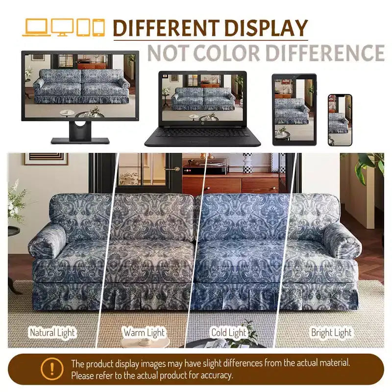 MAYEERTY 74 Luxuriously Comfortable 3 Seater Cloud Couch, Oxford Fabric Sofa with Rolled Arms & Pleated Skirt Design Blue Floral