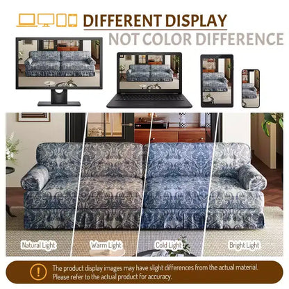 MAYEERTY 74 Luxuriously Comfortable 3 Seater Cloud Couch, Oxford Fabric Sofa with Rolled Arms & Pleated Skirt Design Blue Floral