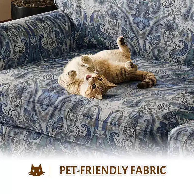 MAYEERTY 74 Luxuriously Comfortable 3 Seater Cloud Couch, Oxford Fabric Sofa with Rolled Arms & Pleated Skirt Design Blue Floral