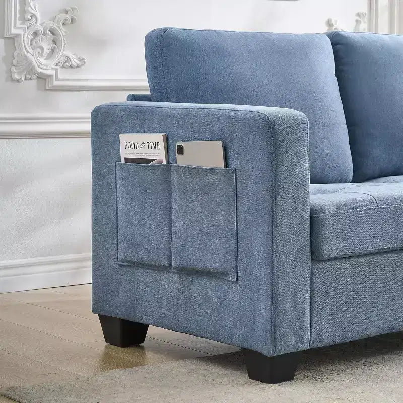 Canapé 3 places surdimensionné de 89 pouces, en tissu chenille, avec larges accoudoirs, appuie-tête amovible et poches de rangement latérales pour le bureau à domicile.